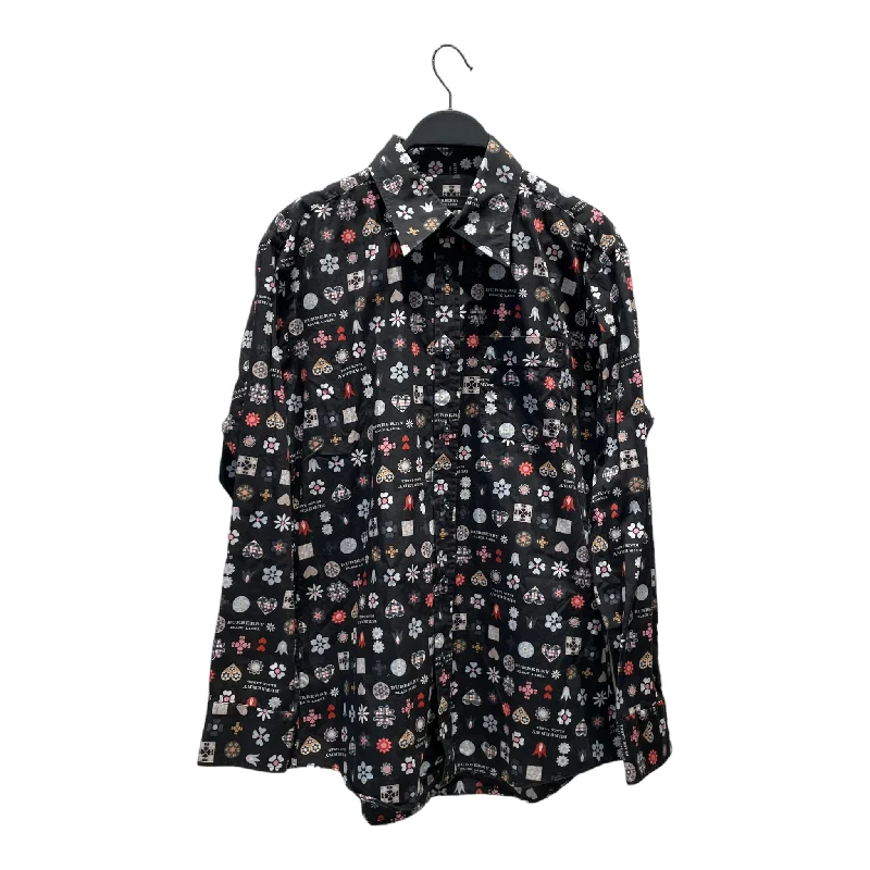 BURBERRY BLACK LABEL/LS Shirt/3/BLK/Cotton/All Over Print/BMW12-001-09/BMW12-001-09