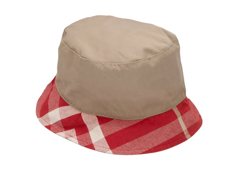 Beige & Red Burberry Nova Check-Trimmed Bucket Hat