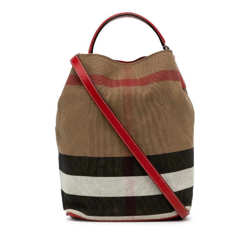 Brown Burberry House Check Canvas Ashby Satchel