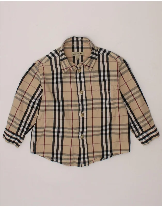 BURBERRY Baby Boys Flannel Shirt 18-24 Months Beige Check Cotton