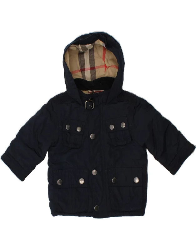 BURBERRY Baby Boys Hooded Utility Jacket 3-6 Months Navy Blue Polyester