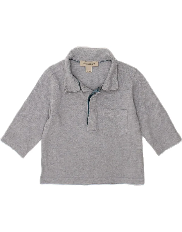 BURBERRY Baby Boys Long Sleeve Polo Shirt 6-9 Months Grey Colourblock