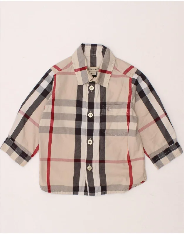 BURBERRY Baby Boys Shirt 6-9 Months Beige Check Cotton