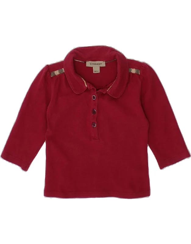 BURBERRY Baby Girls Long Sleeve Polo Shirt 9-12 Months Burgundy Cotton