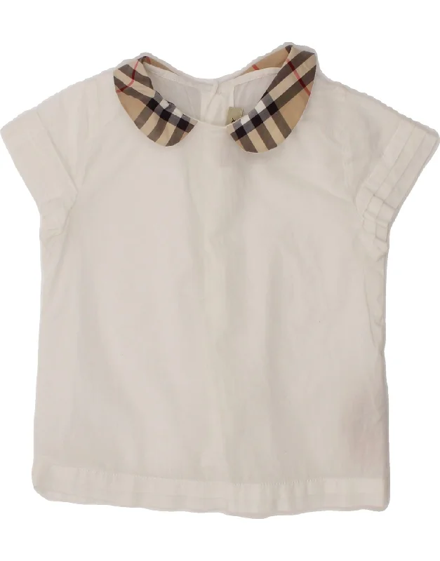 BURBERRY Baby Girls Short Sleeve Shirt 12-18 Months White Cotton