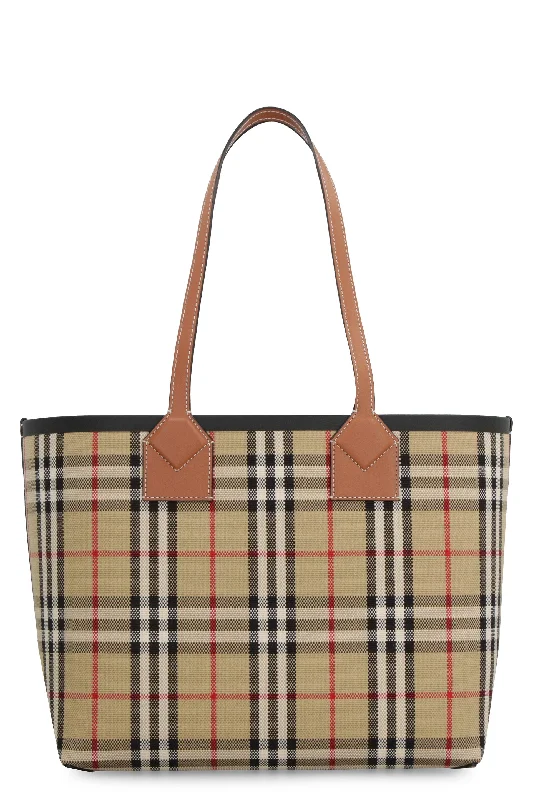 BURBERRY Beige Tartan Tote Handbag for Women