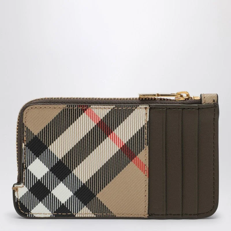 Burberry Beige Zipped Card Case With Check Pattern Women