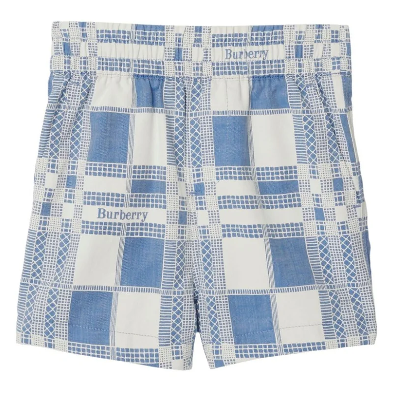 Blue Cotton Check Shorts