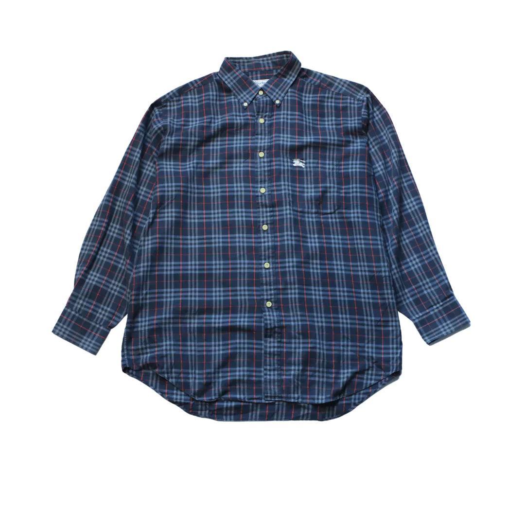 BURBERRY BLUE POPLIN CHECK OXFORD SHIRT  (M)