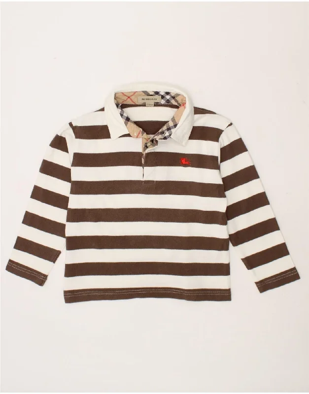 BURBERRY Boys Graphic Long Sleeve Rugby Polo Shirt 3-4 Years Brown Striped