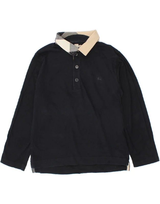 BURBERRY Boys Long Sleeve Polo Shirt 5-6 Years Navy Blue Cotton