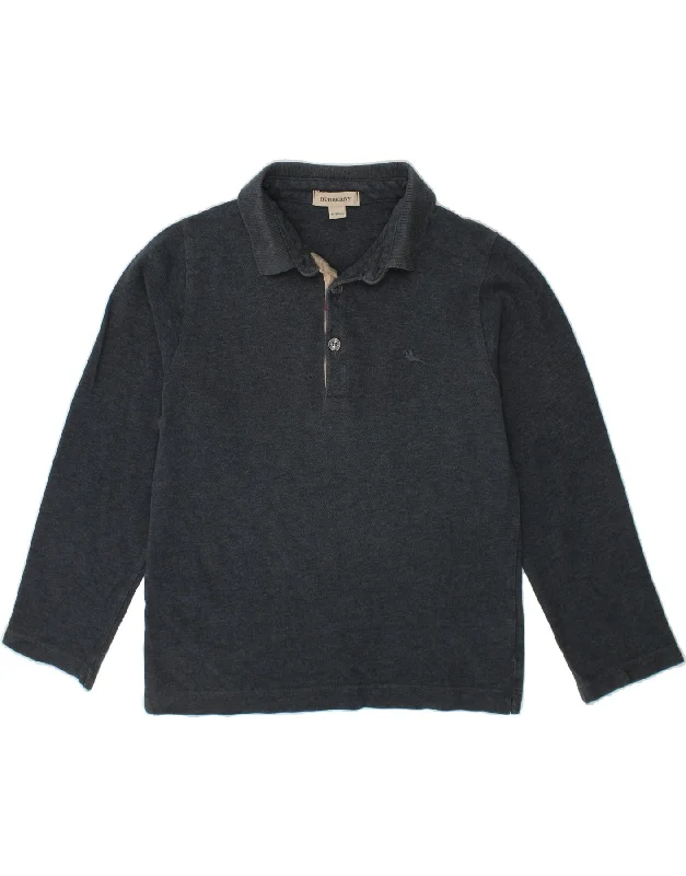 BURBERRY Boys Long Sleeve Polo Shirt 7-8 Years Grey Cotton