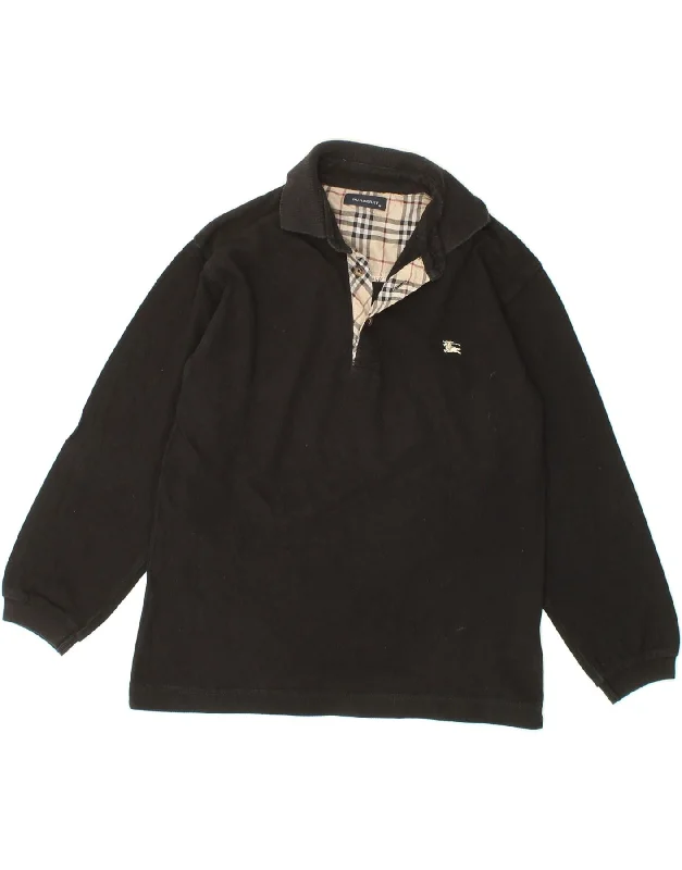 BURBERRY Boys Long Sleeve Polo Shirt 9-10 Years Black Cotton