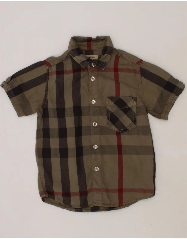 BURBERRY Boys Short Sleeve Shirt 2-3 Years Grey Check Cotton