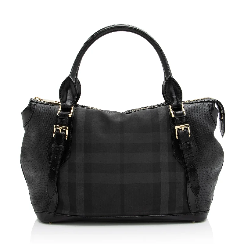 Burberry Charcoal Check Perforated Leather Ellers Large Satchel (SHF-23248)