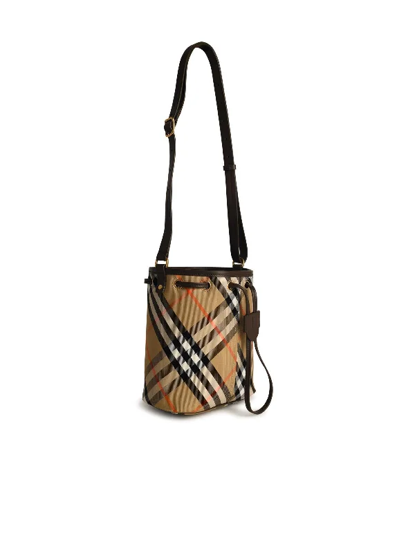 Burberry 'Check' Bucket Bag In Beige Cotton Blend Woman