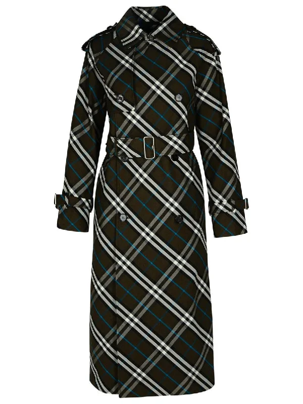 Burberry 'Check' Green Polyester Trench Coat