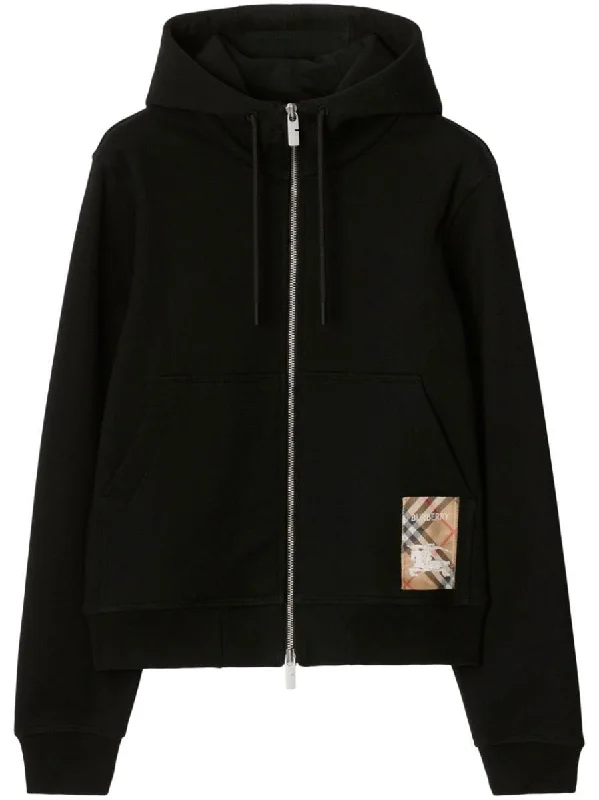 Burberry Check Label Cotton Zip Hoodie Clothing