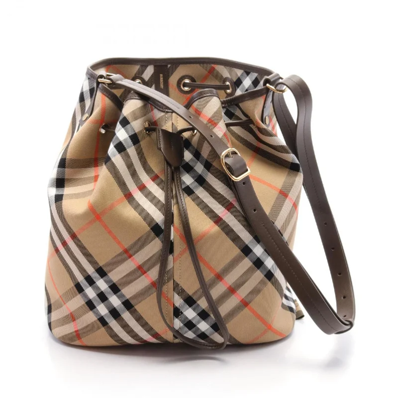 Burberry Check Shoulder Bag Canvas Leather Women's Beige Brown Multicolor 8093869