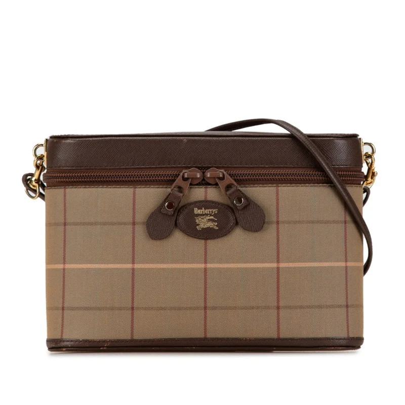 Burberry Check Shoulder Bag Khaki Brown Canvas Leather Women's BURBERRY