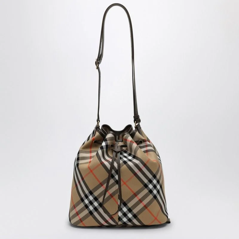 BURBERRY Chic Medium Beige Bucket Handbag with Check Pattern