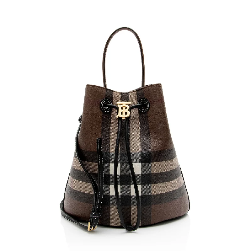 Burberry E-Canvas House Check Small Bucket Bag (SHF-l7XbX4)