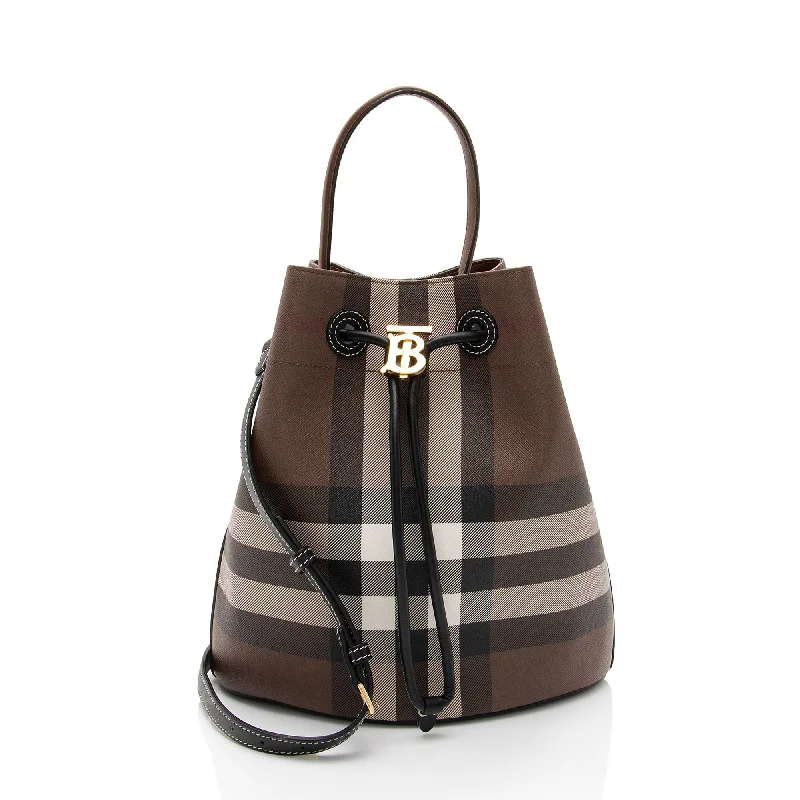 Burberry E-Canvas House Check Small Bucket Bag (SHF-p7mwDf)