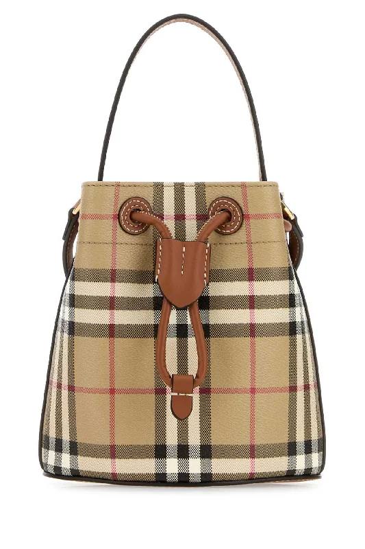 BURBERRY Elegant Printed Mini Check Bucket Handbag