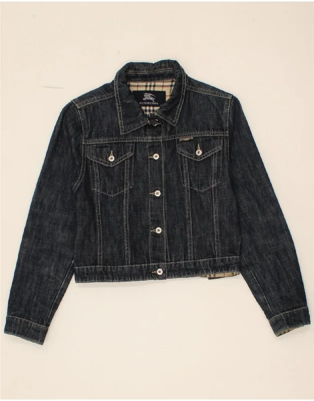 BURBERRY Girls Crop Denim Jacket 9-10 Years Navy Blue Cotton