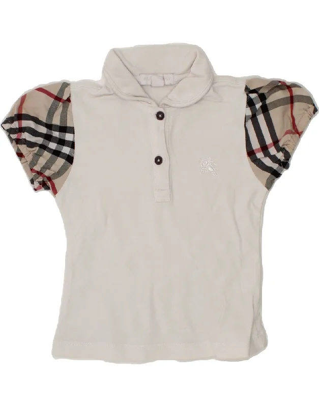 BURBERRY Girls Polo Shirt 3-4 Years White Colourblock