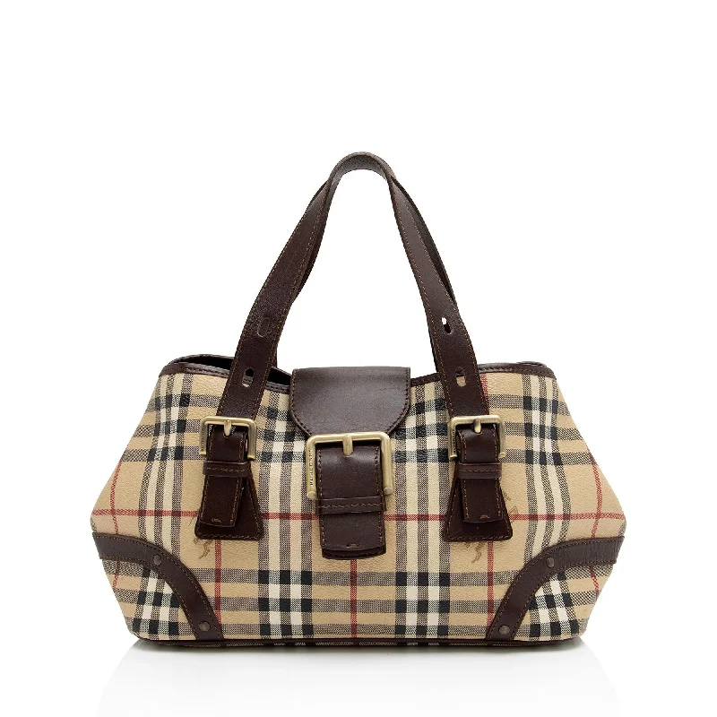 Burberry Haymarket Check Buckle Satchel (SHF-zrbH5J)