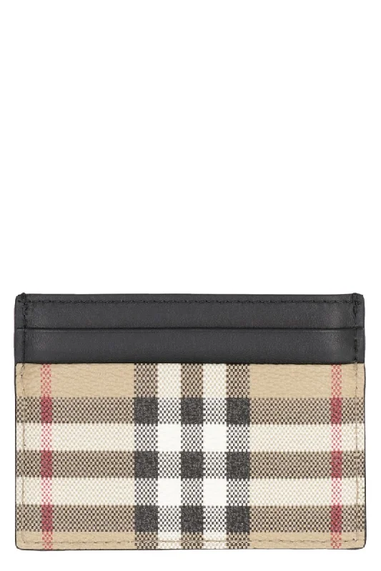 Burberry Leather And Checked Fabric Card Holder