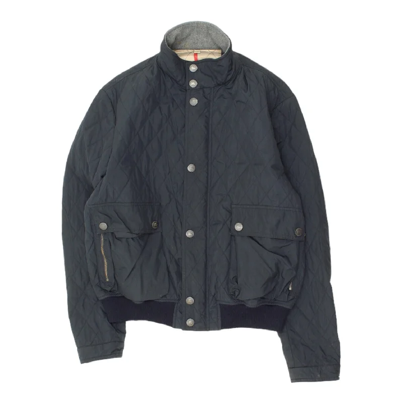 Burberry London Mens Navy Quilted Bomber Jacket | Vintage High End Designer VTG