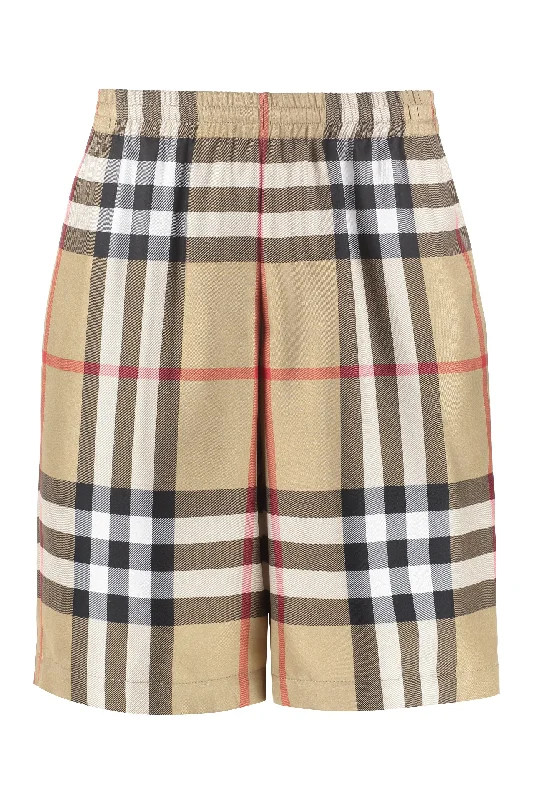 BURBERRY Luxurious Checkered Silk Men's Shorts for Summer | Beige