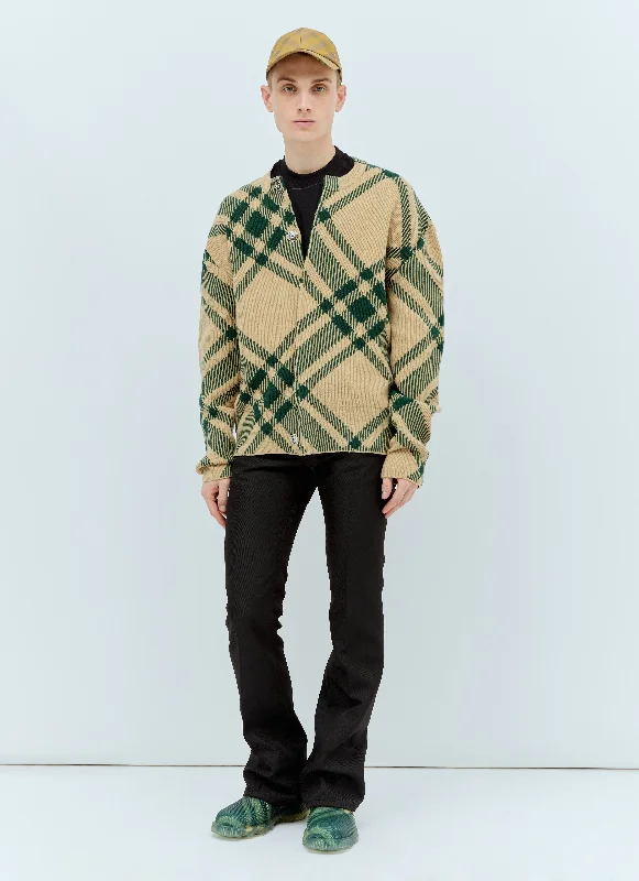 Burberry Men Check Wool-Blend Cardigan