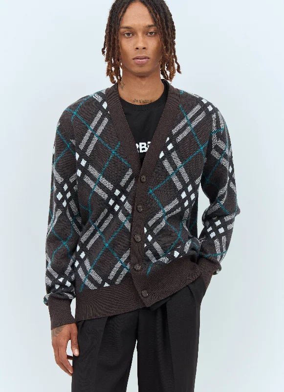 Burberry Men Check Wool Cardigan