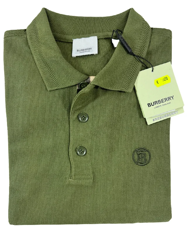 Burberry Men Polo Shirt Eddie Olive Cotton Regular Fit S SALE