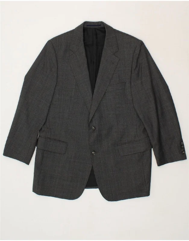 BURBERRY Mens 2 Button Blazer Jacket UK 40 Large Grey Check Virgin Wool