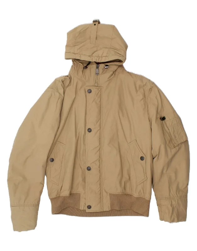 BURBERRY Mens Hooded Bomber Jacket UK 42 XL Beige Cotton