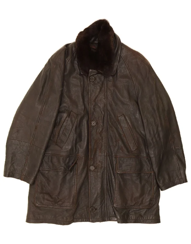 BURBERRY Mens Leather Jacket EU 52 XL Brown Leather