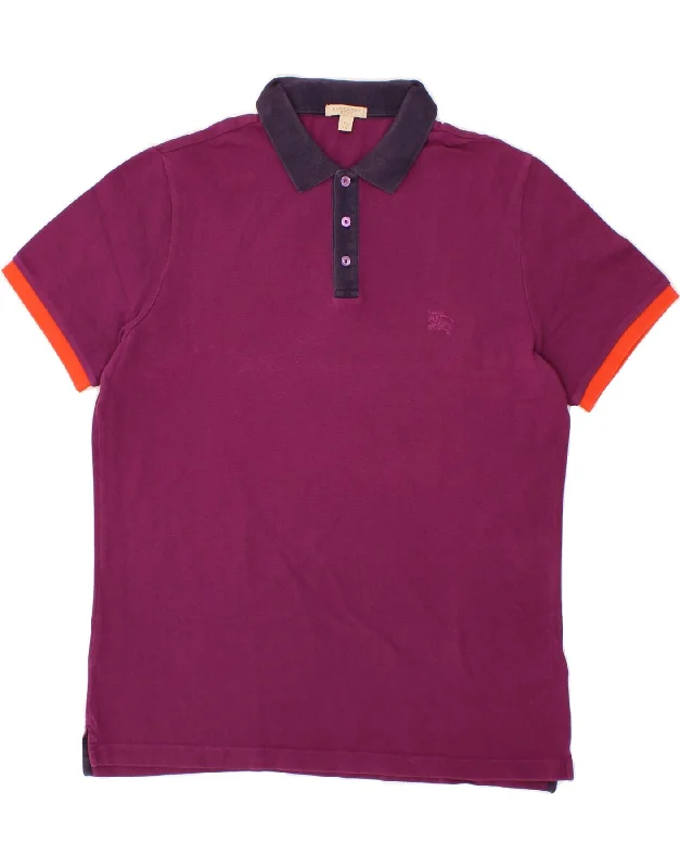 BURBERRY Mens Polo Shirt XL Purple Cotton