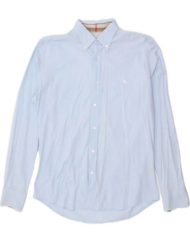 BURBERRY Mens Shirt Large Blue Linen