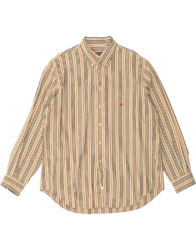 BURBERRY Mens Shirt XL Beige Striped Cotton