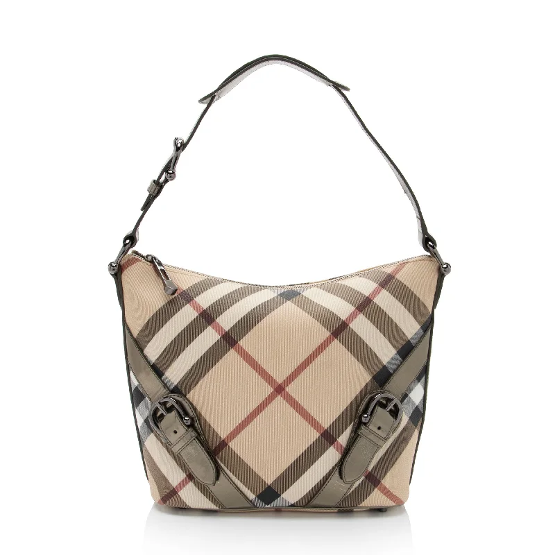 Burberry Metallic Patent Leather Nova Check Buckle Hobo (SHF-9RasTt)