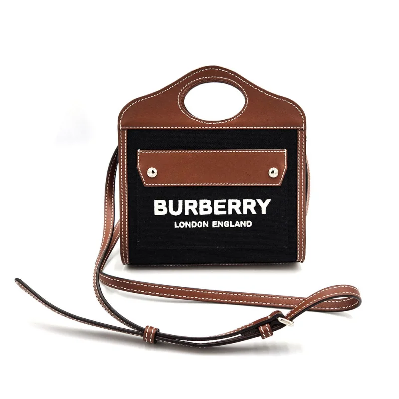 Burberry Micro Pocket Bag Shoulder 8055187 Black Brown Canvas Leather Women's