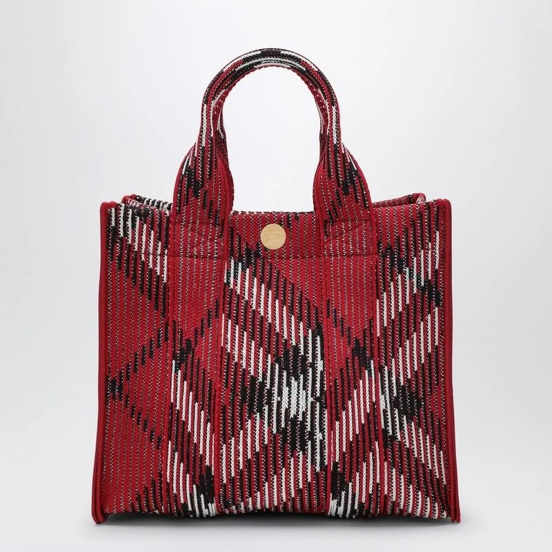 BURBERRY Mini Knit Tote Handbag with Check Pattern