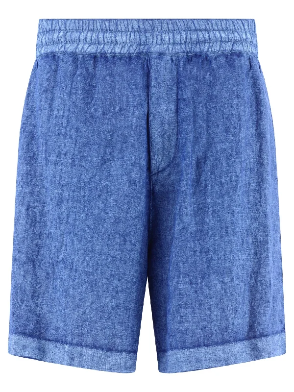 BURBERRY Navy Linen Drawstring Shorts for Men