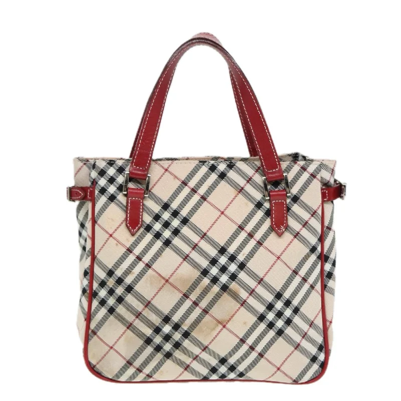 BURBERRY Nova Check Blue Label Hand Bag Nylon Beige Red Silver  ti1914