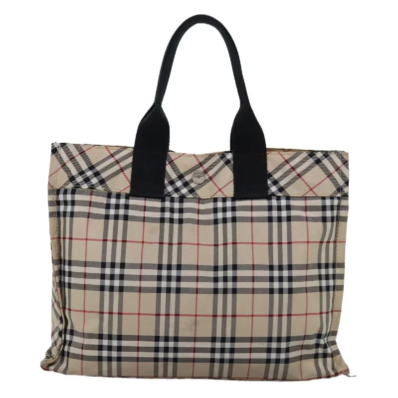 BURBERRY Nova Check Blue Label Hand Bag Nylon Beige  yb561