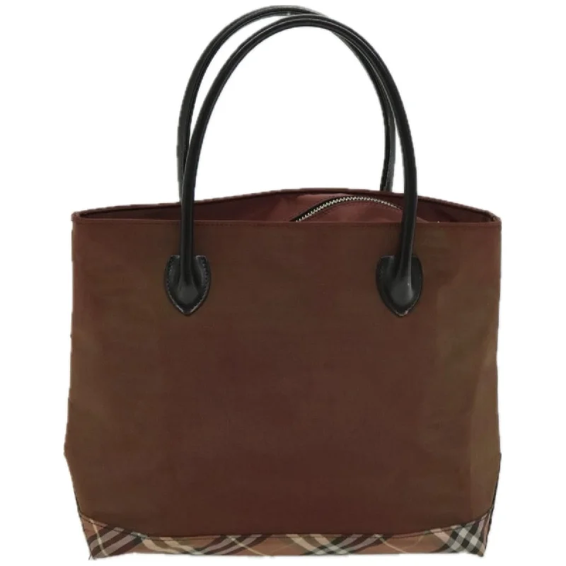 BURBERRY Nova Check Blue Label Hand Bag Nylon Brown  67082